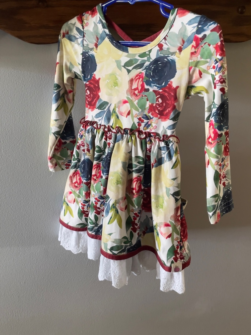 Cheeky Plum Cream Floral Long-Sleeve Dress with Lace Hem